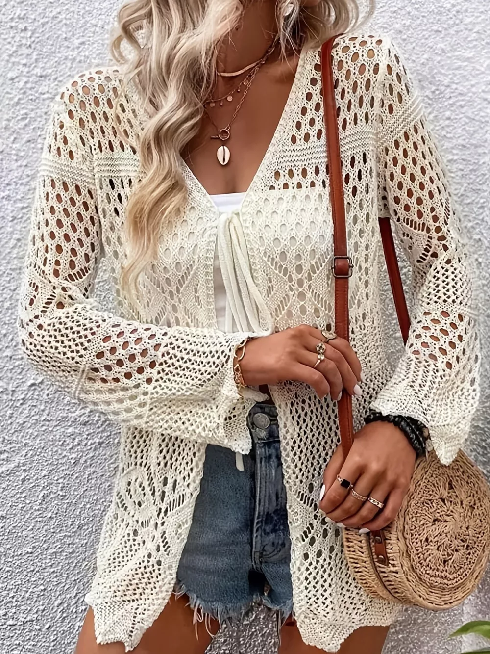 Crochet Tie Front Cardigan, image 3