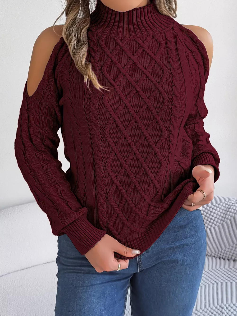 Cold-Shoulder Cable Knit Sweater, image 27