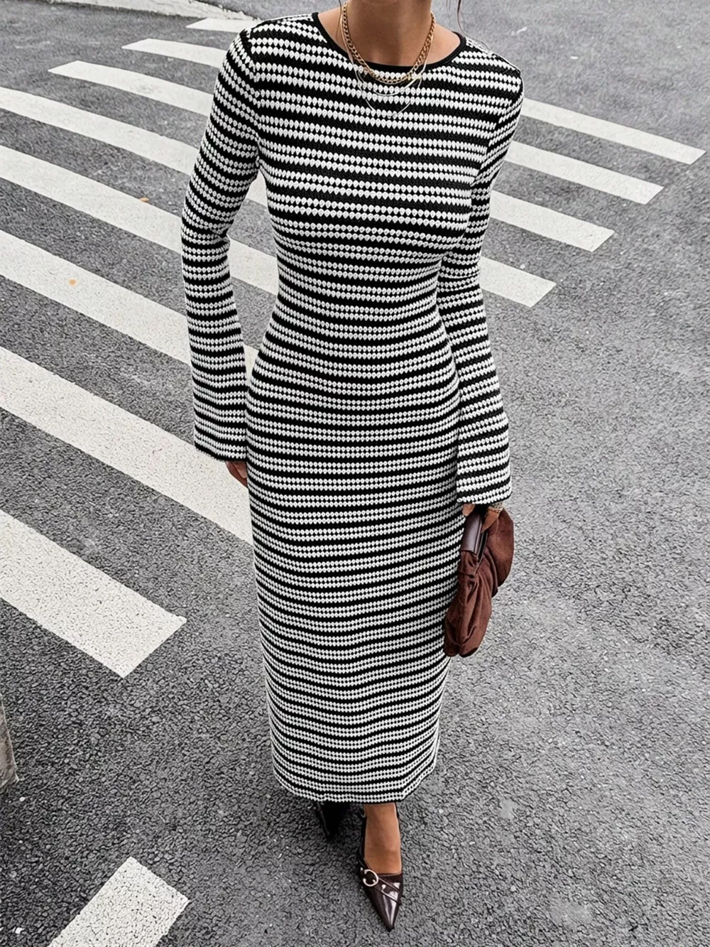 Striped Flared Sleeves Sweater Dress, image 3