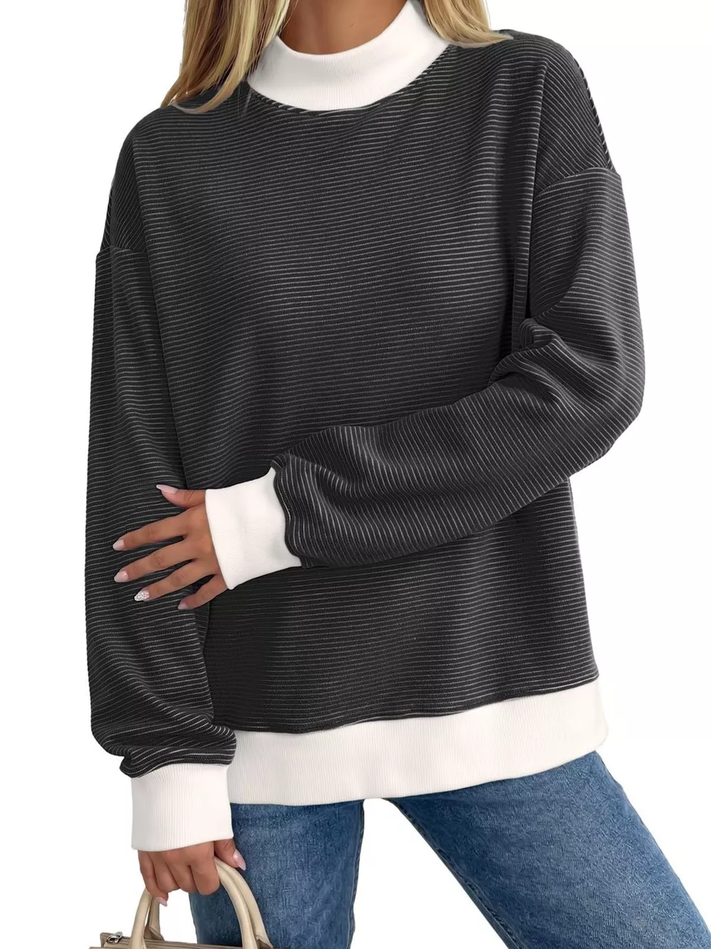 Casual Mock Neck Striped Long Sleeve T-Shirt