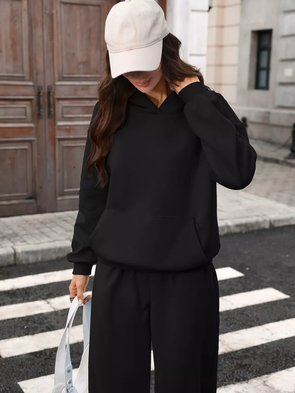 Kangaroo Pocket Hoodie and Wide-Leg Pant Set, image 8