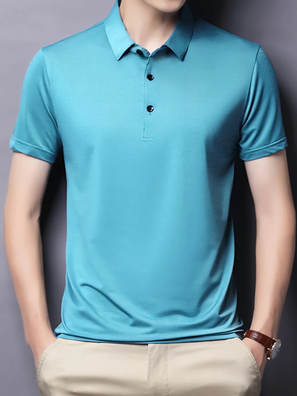 Men's Plus Size Button Detail Short Sleeve Polo, image 6
