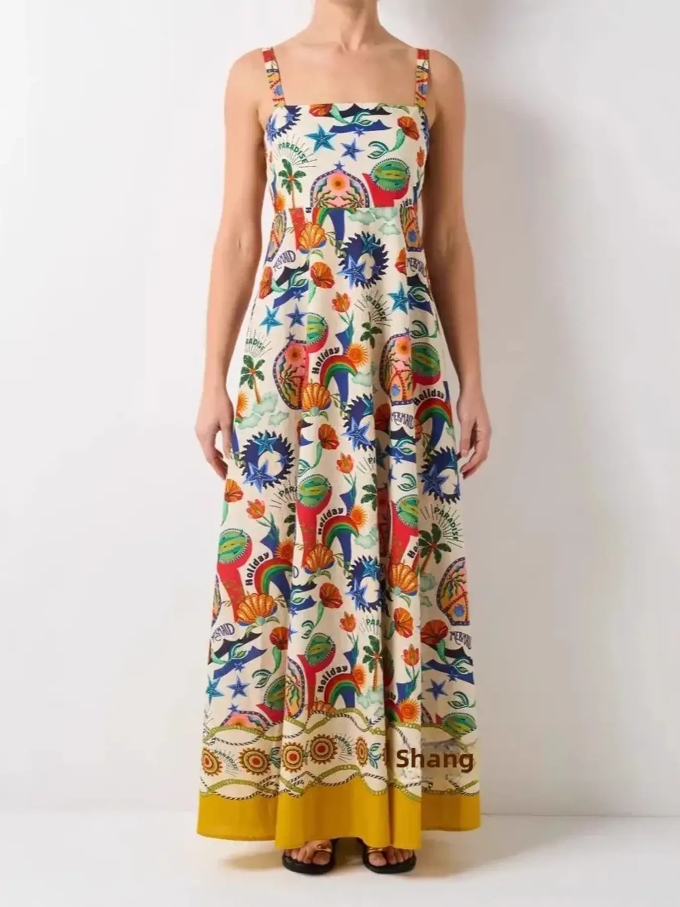 Printed Square Neck Maxi Cami Dress, image 4