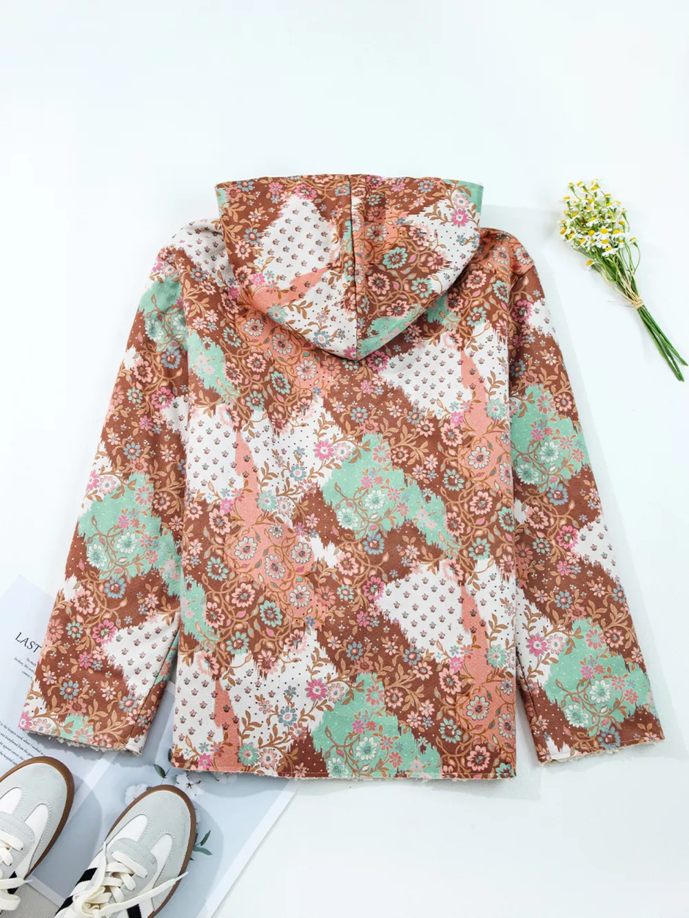 Floral Printed Sherpa Lined Hooded Jacket, image 6