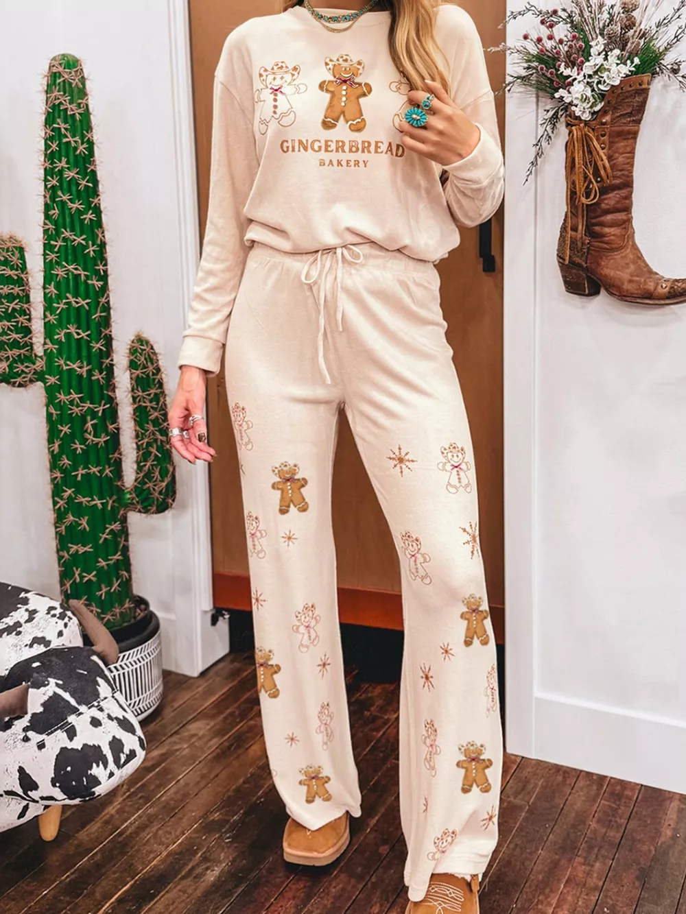 GINGERBREAD BAKERY Christmas Long Sleeve Top and Pants 2pcs Set, image 9