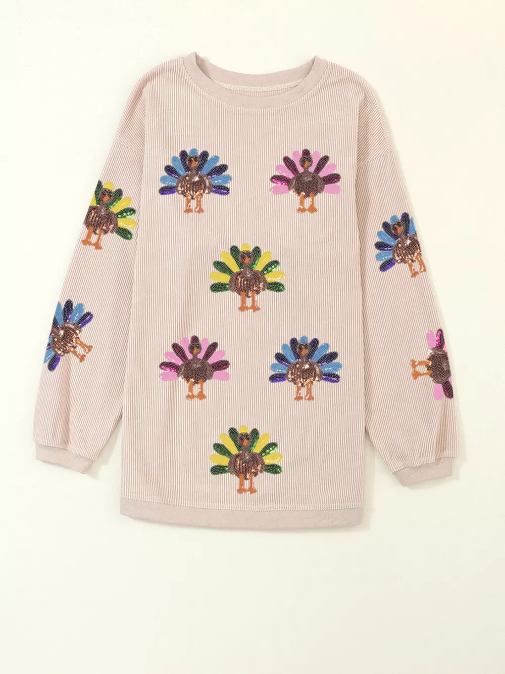 Full Size Turkey Graphic Corded Baggy Sweatshirt Plus Size, image 2