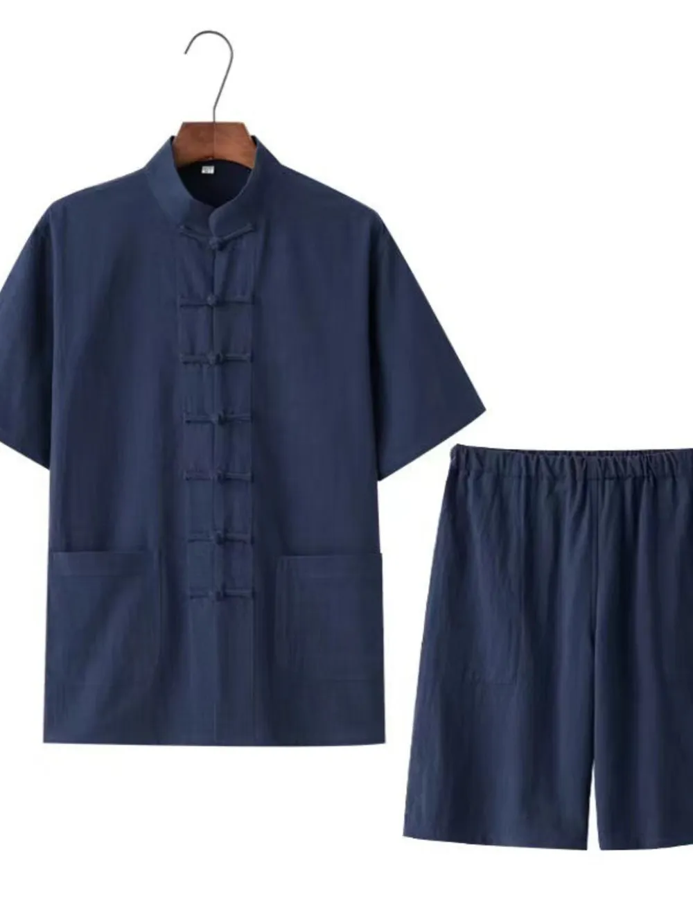 Men's Plus Size Chinese Style Top and Shorts Set, image 2