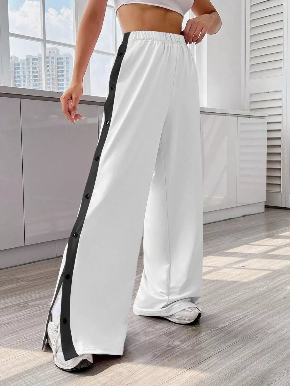 Two-Tone Side Snap Wide Leg Pants, image 8