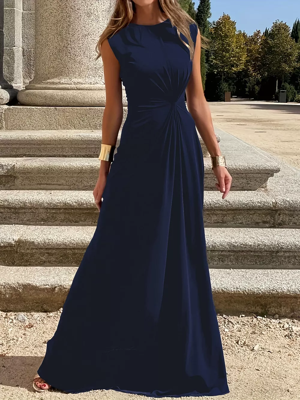 Twisted Round Neck Sleeveless Maxi Dress, image 12
