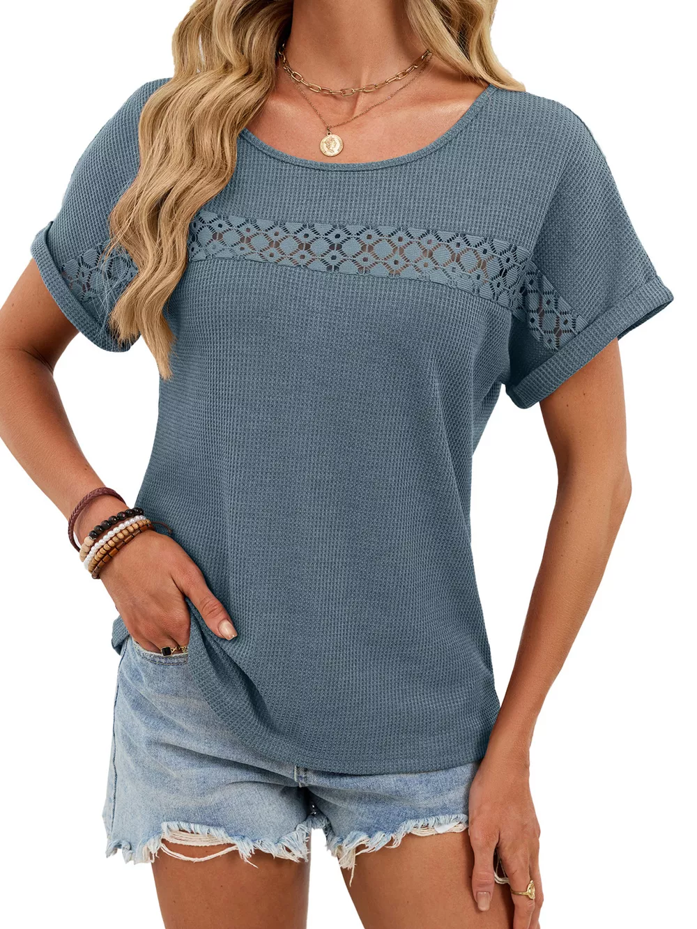 Lace Trim Short Sleeve T-Shirt, image 10