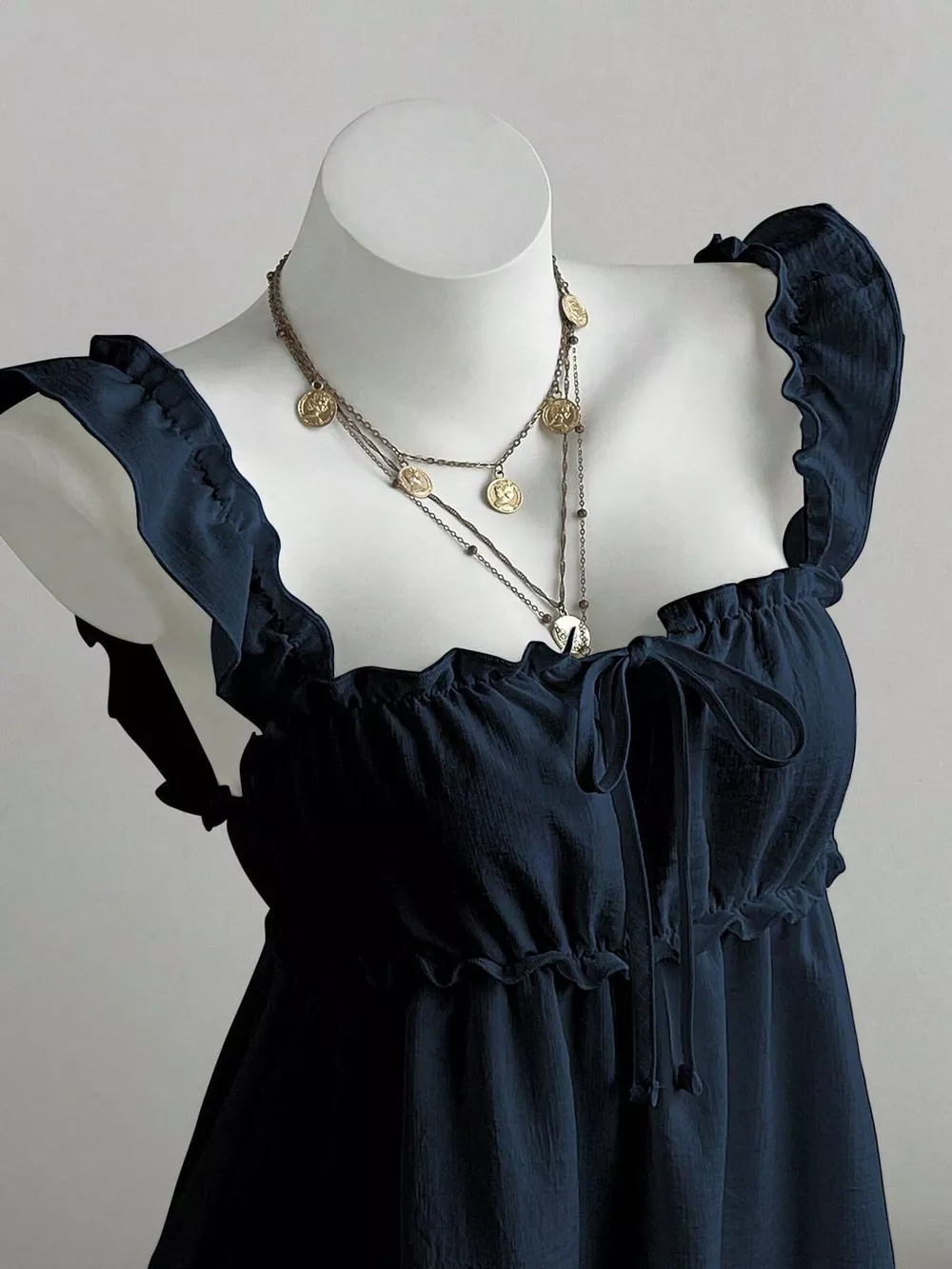 Ruffled Square Neck Tie-Front Mini Dress, image 2