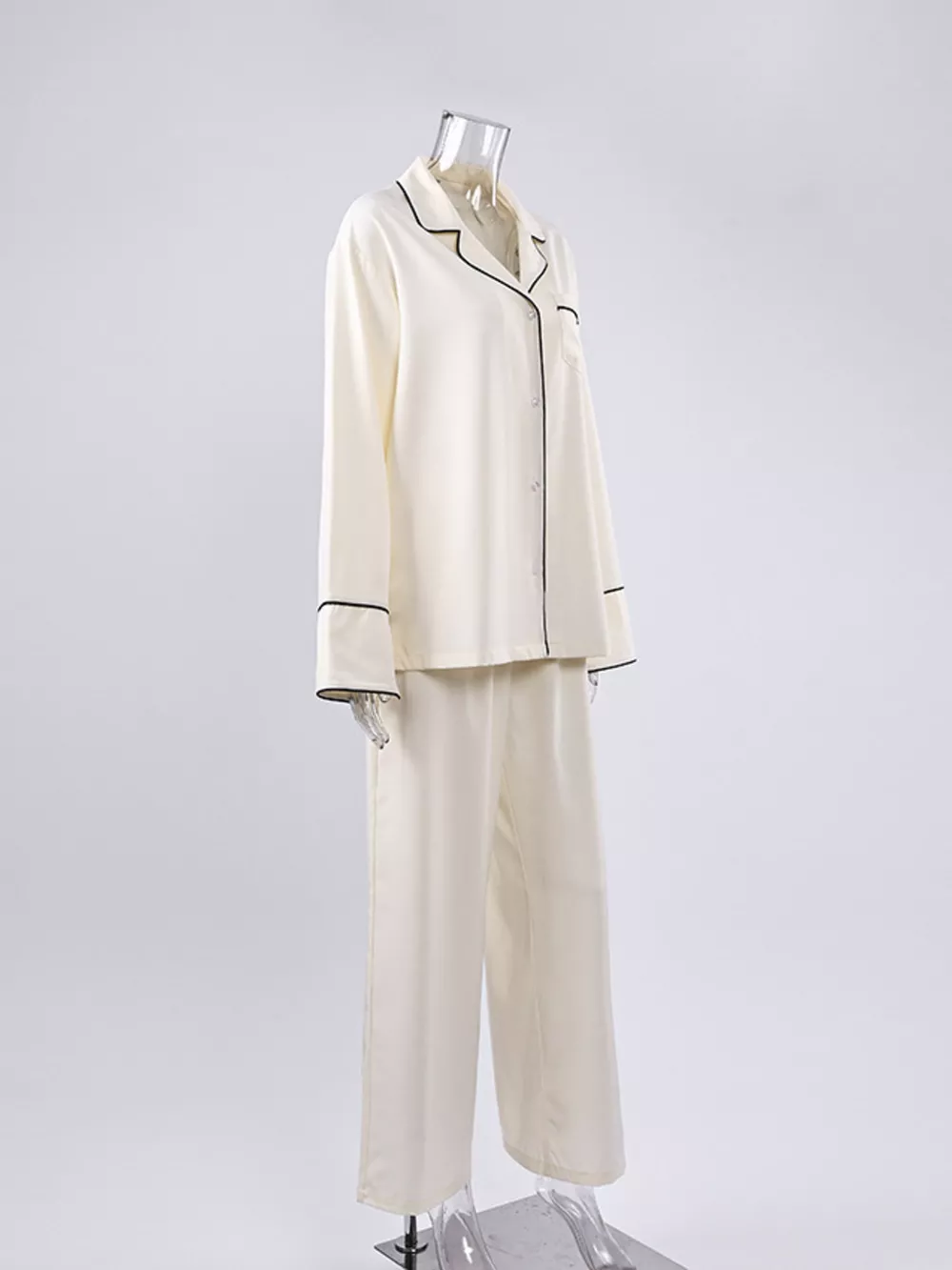 Contrast Trim Button Up Top and Pants Lounge Set, image 5