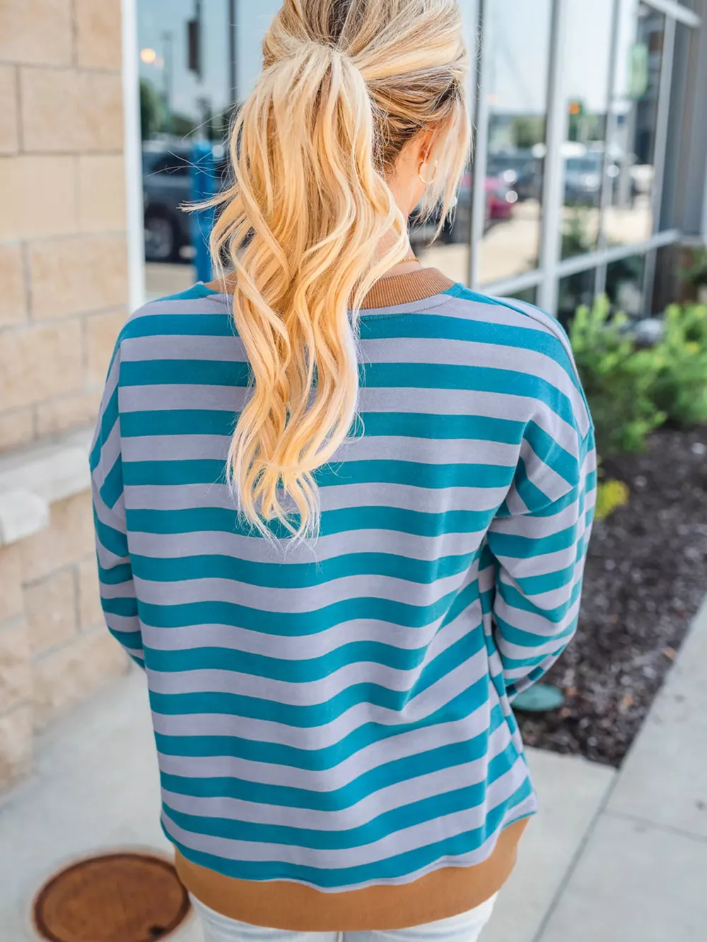 Striped Round Neck Casual Sweatshirt, image 3