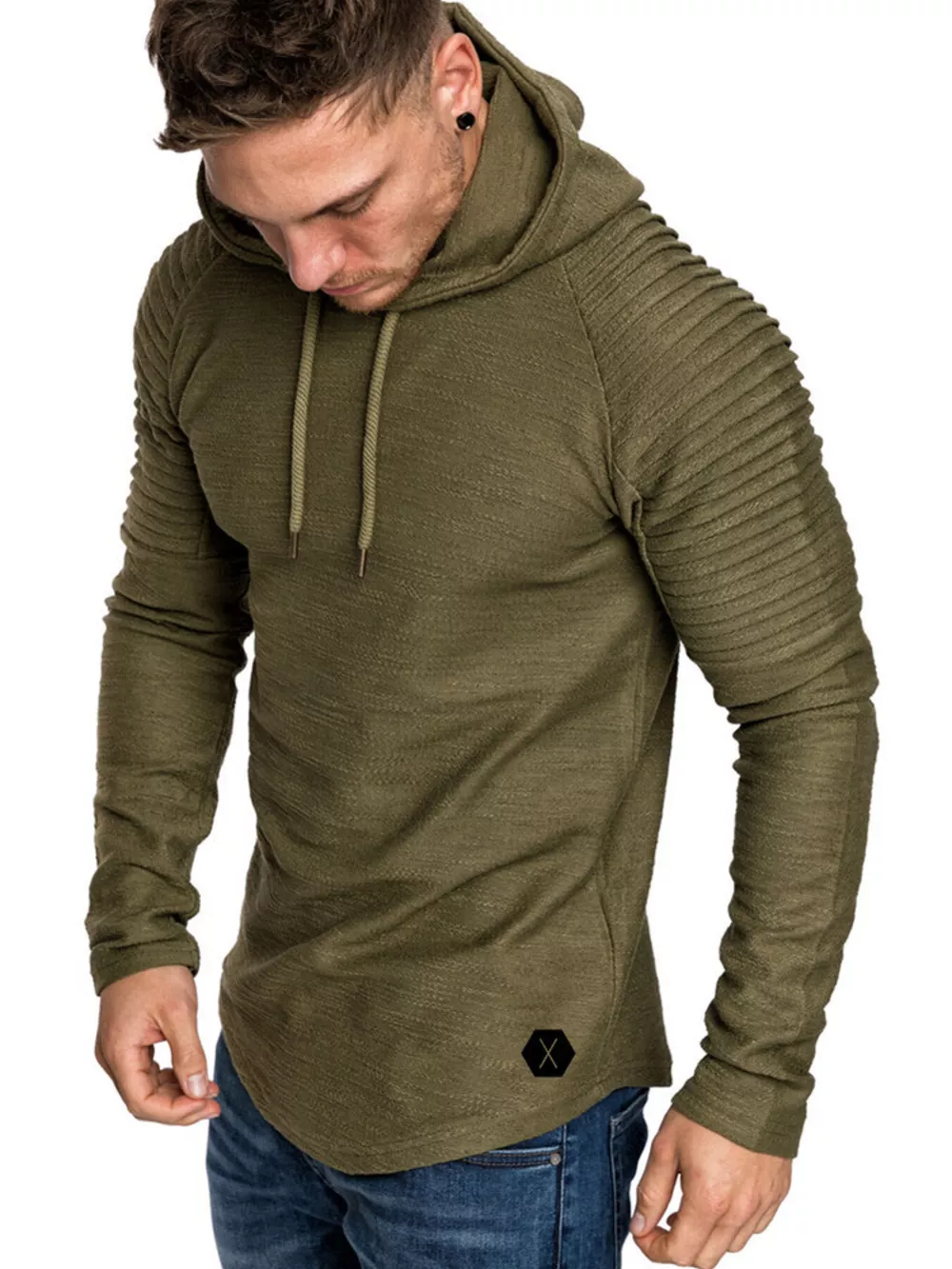 Men's Plus Size Slim Fit Ribbed Hoodie with Drawstring