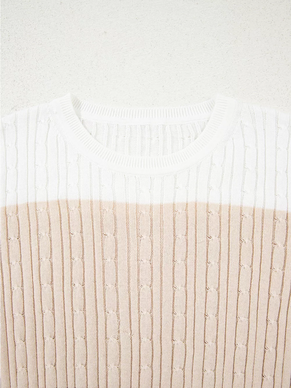 Colorblock Cable Knit Round Neck Sweater, image 7