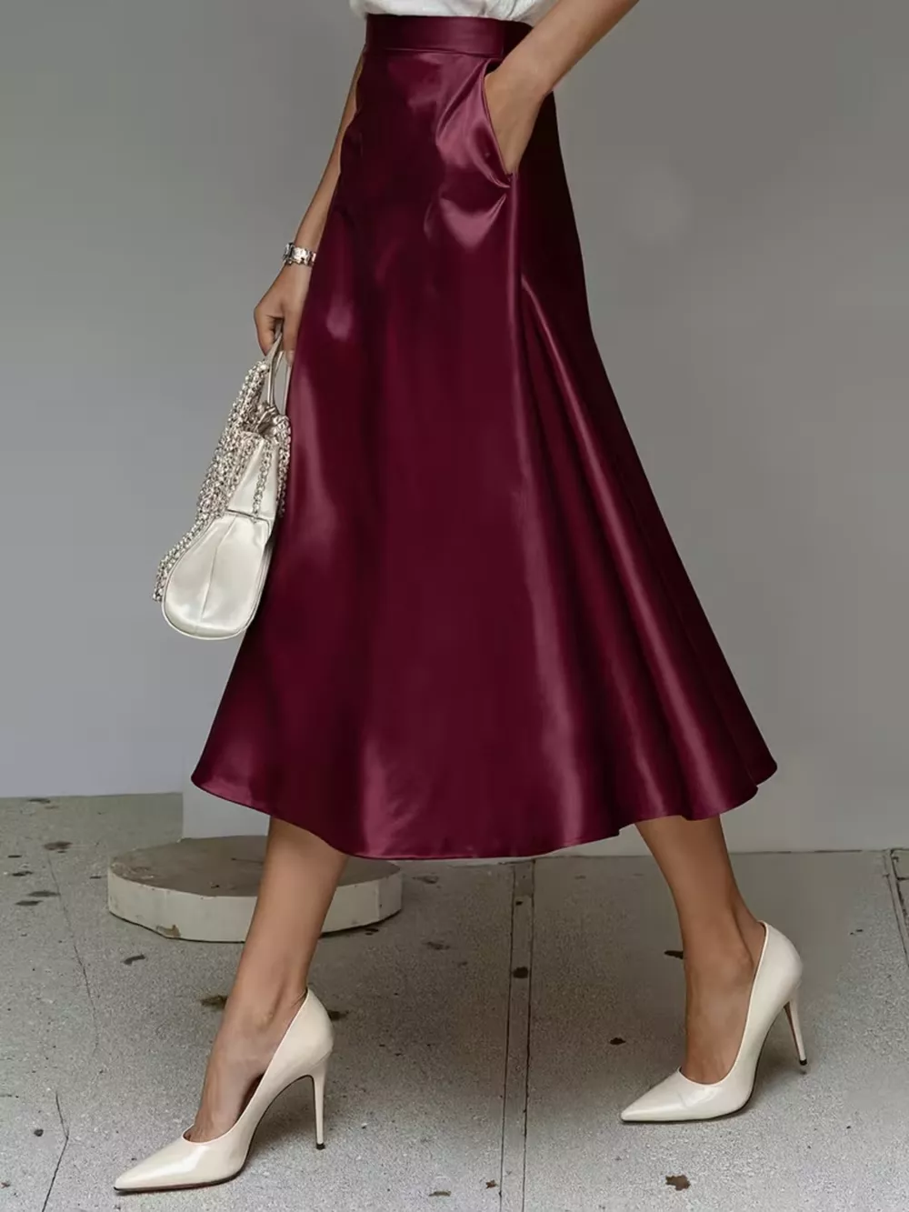Satin Midi Skirt, image 4