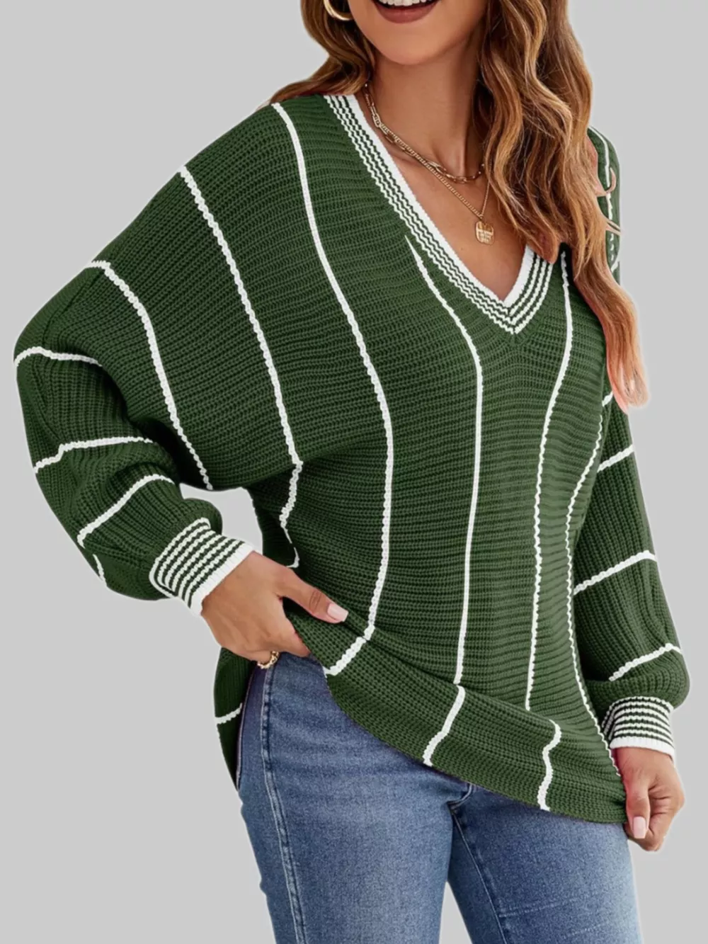 V-Neck Striped Contrast Sweater, image 8