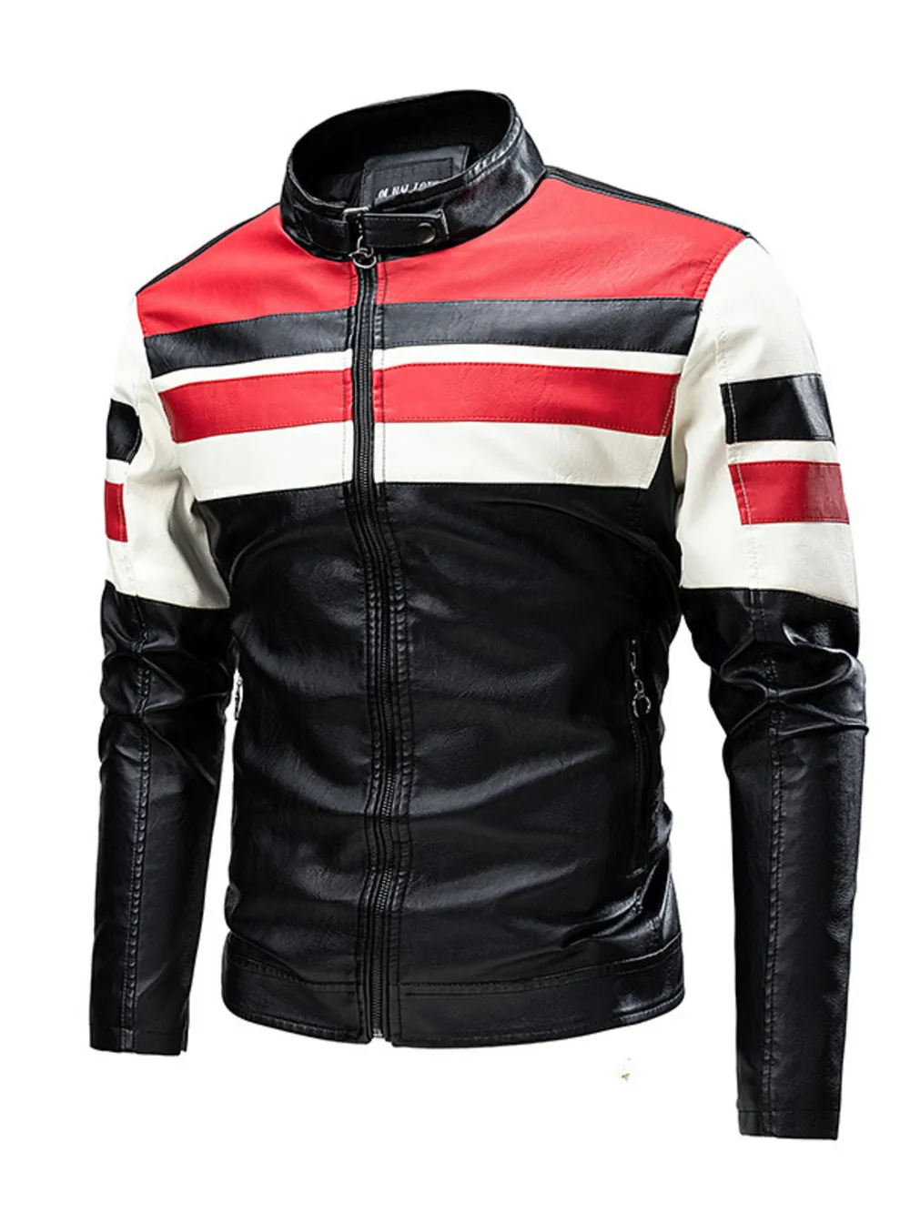 Men's Plus Size Striped Leather Moto Jacket, image 8