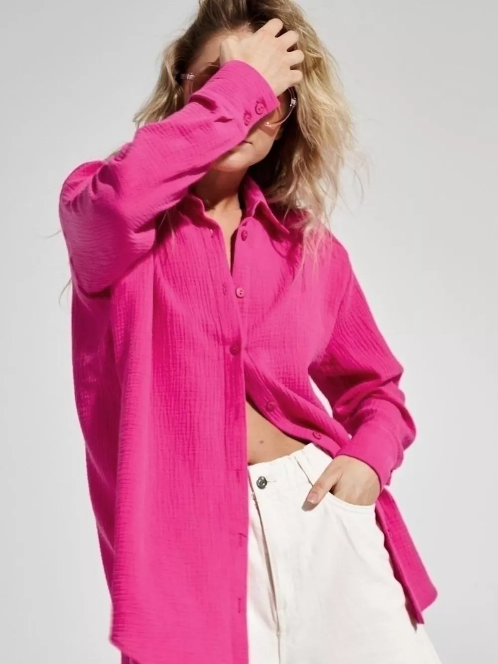 Textured Gauze Button-Down Shirt, image 10