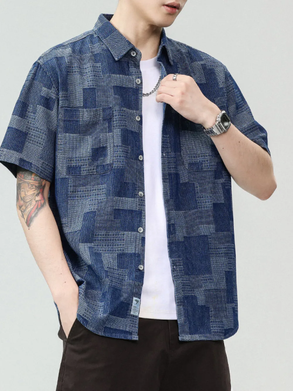 Men's Plus Size Denim Short Sleeve Shirt, image 4
