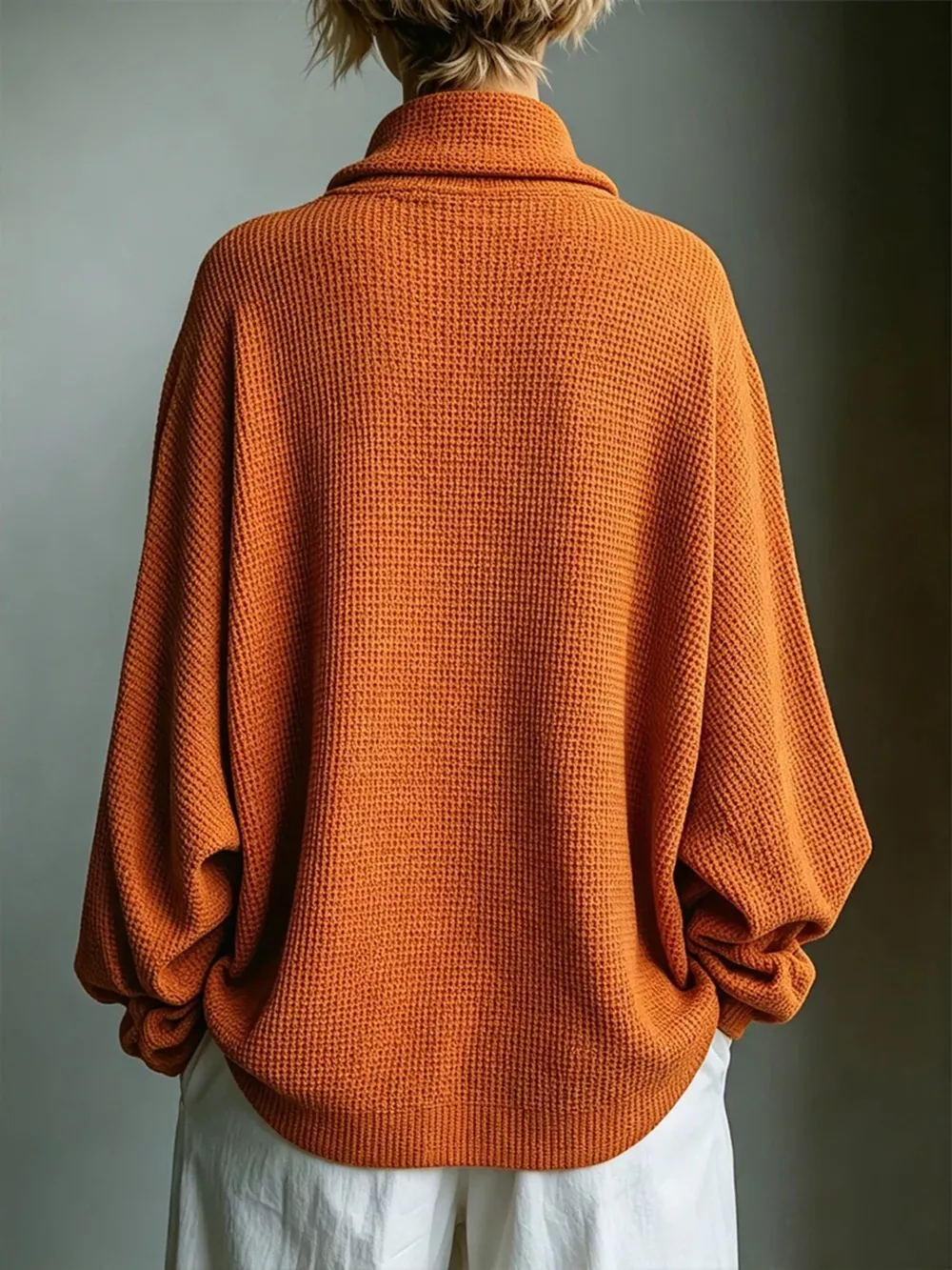 Full Size Oversized Waffle Knit Mock Neck T-Shirt Plus Size, image 2