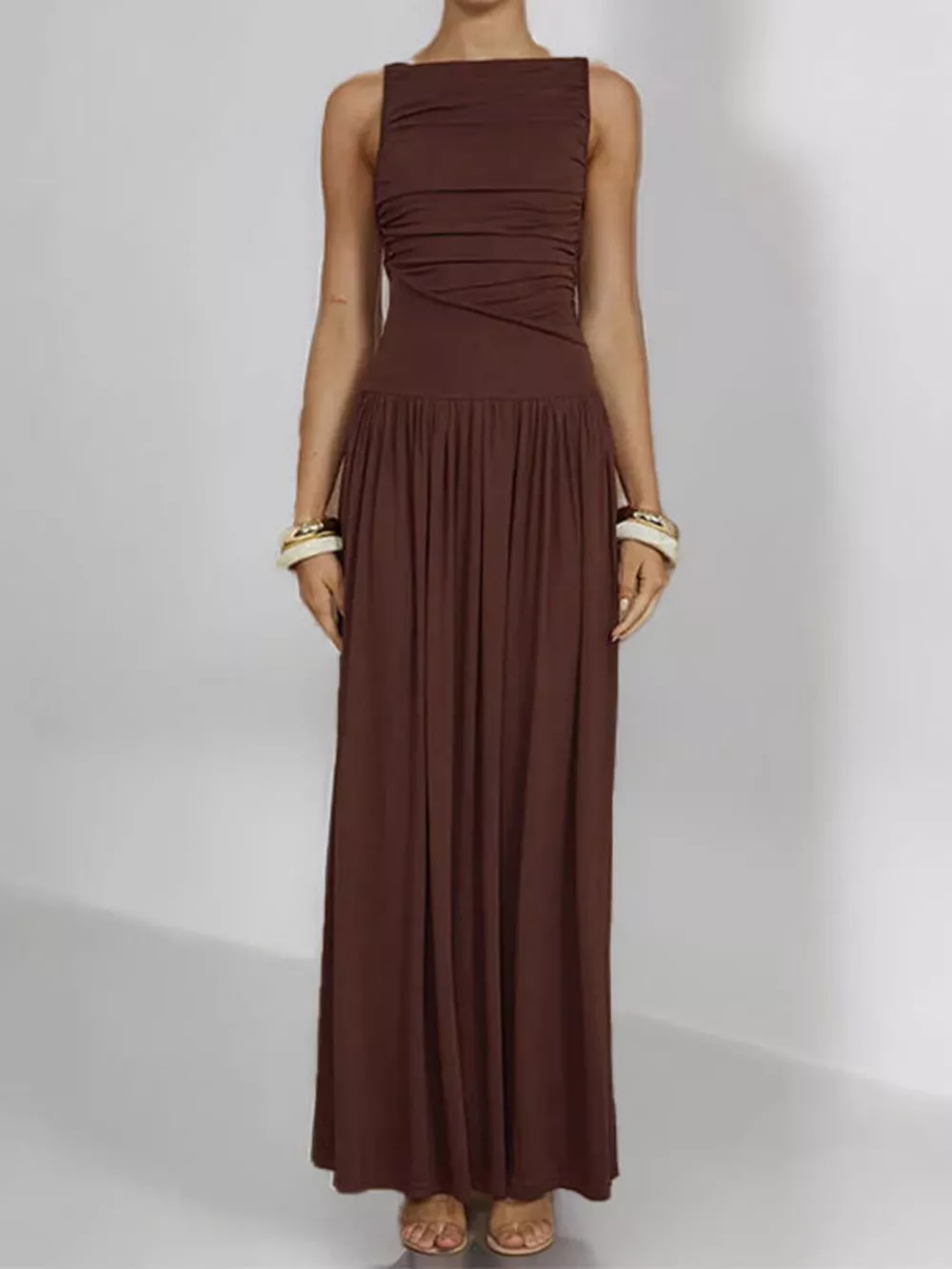 Full Size Ruched Sleeveless Maxi Dress Plus Size, image 9