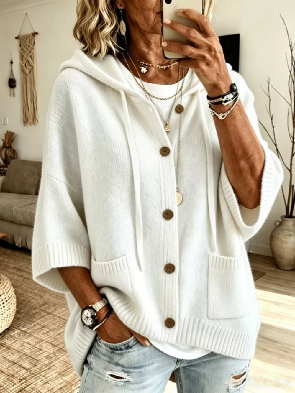 Full Size Hooded Button-Down Knit Cardigan Plus Size, image 18