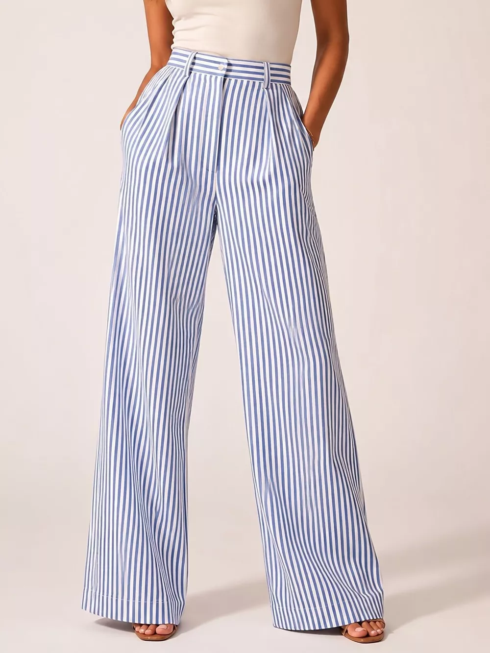 High-Waisted Wide-Leg Striped Pants, image 4
