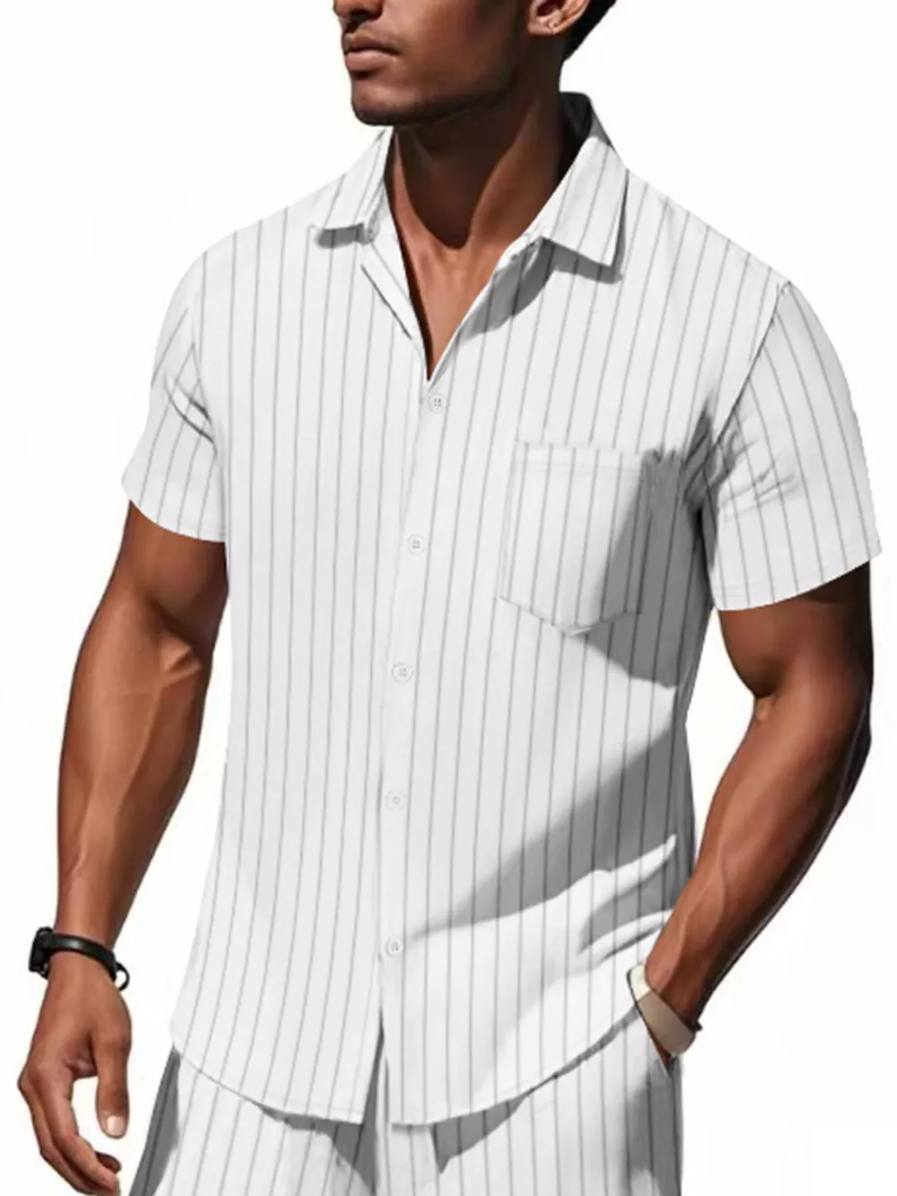 Men's Full Size Casual Striped Short Sleeve Shirt Plus Size, image 17