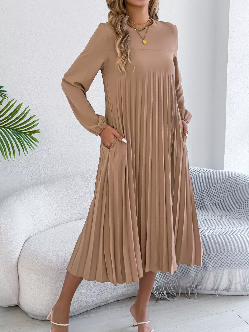 Pleated A-Line Midi Dress, image 6