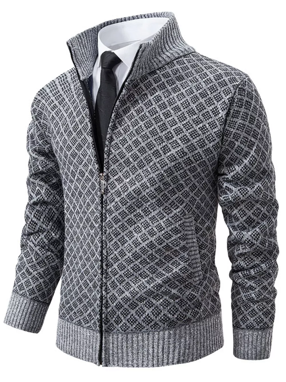 Men's Plus Size Textured Zip-Up Cardigan, image 7