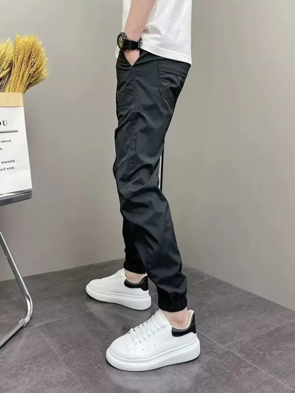 Men's Plus Size Casual Drawstring Ankle-Cuffed Pants, image 3