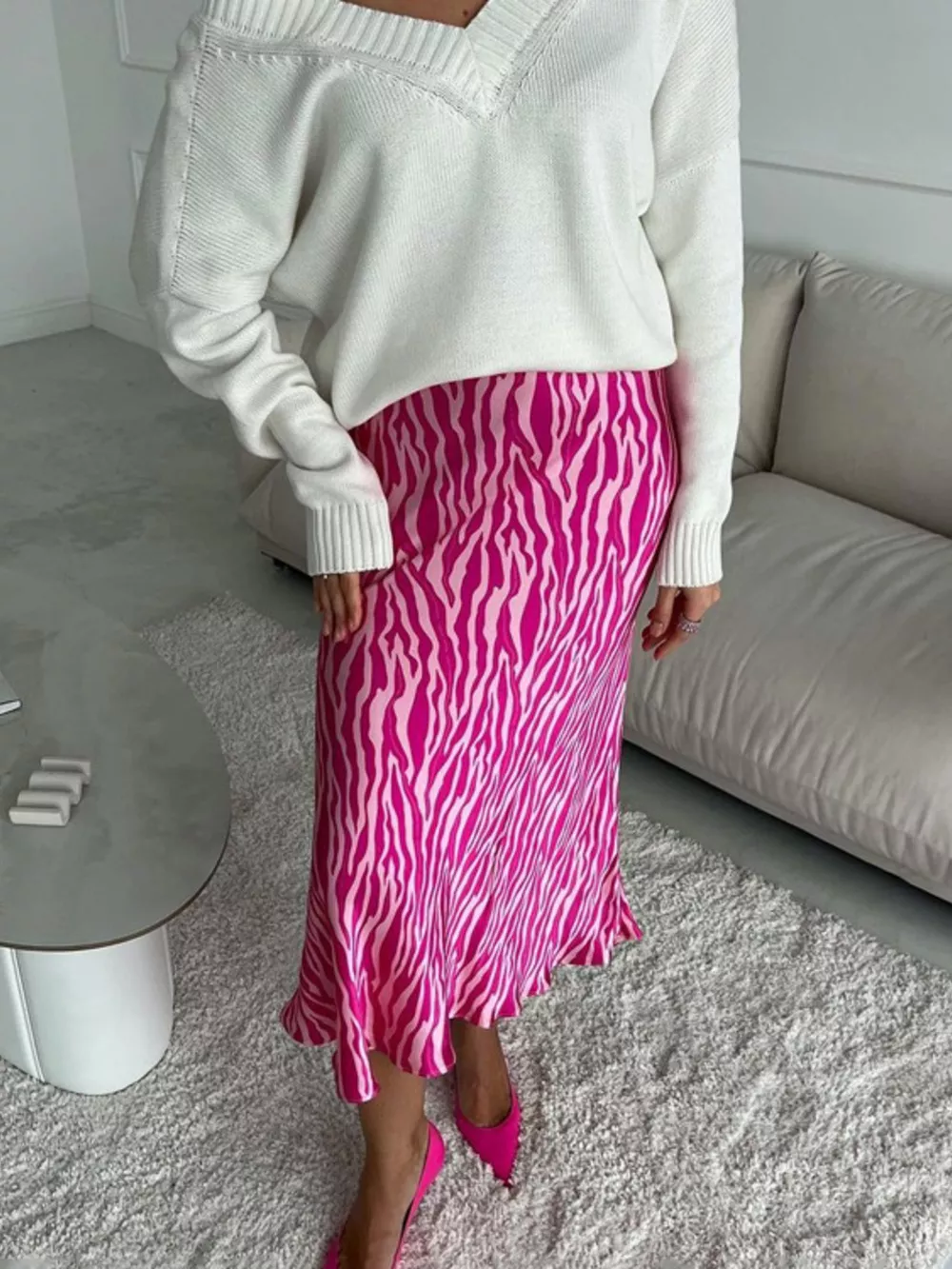 Satin Zebra Print Midi Skirt, image 3