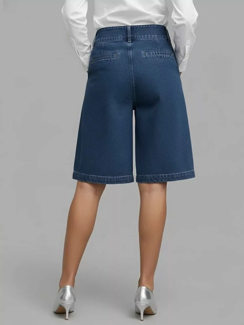 Full Size High-Waisted Wrap-Front Denim Look Shorts Plus Size, image 8