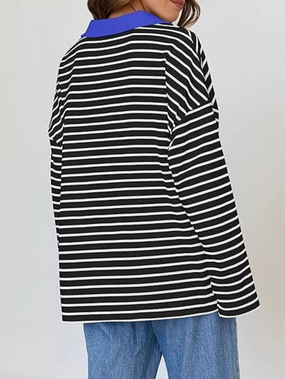 Striped Contrast Collar Long Sleeve Top, image 11
