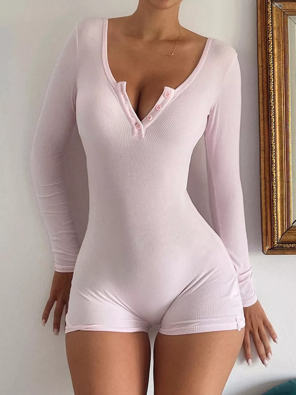 Ribbed Knit Long Sleeve Romper, image 6