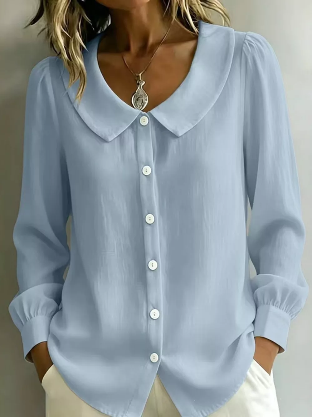 Full Size Peter Pan Collar Button-Down Shirt Plus Size, image 3