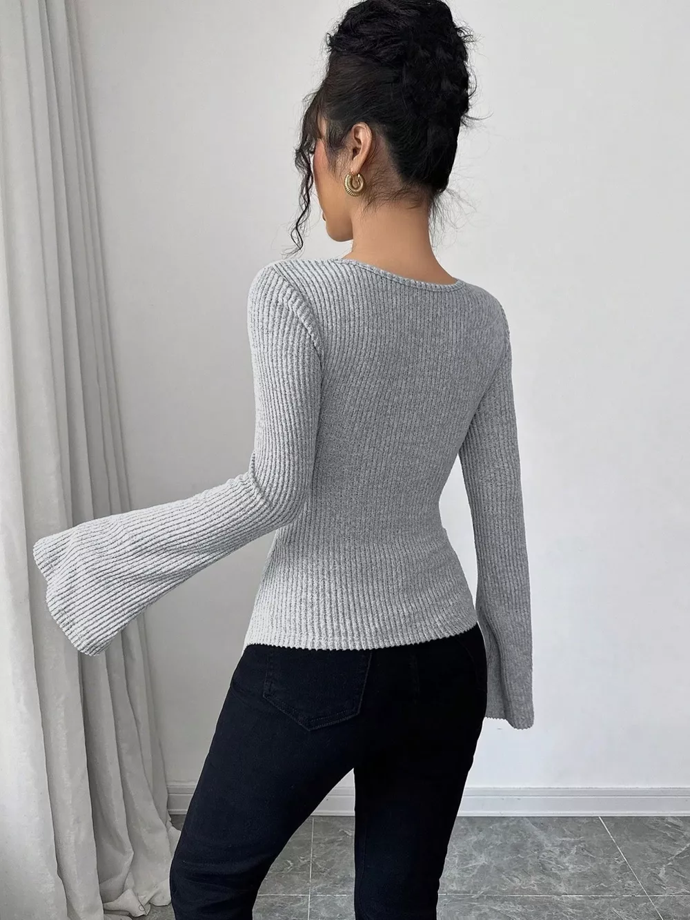 Cowl Neck Flare Sleeve Top, image 4
