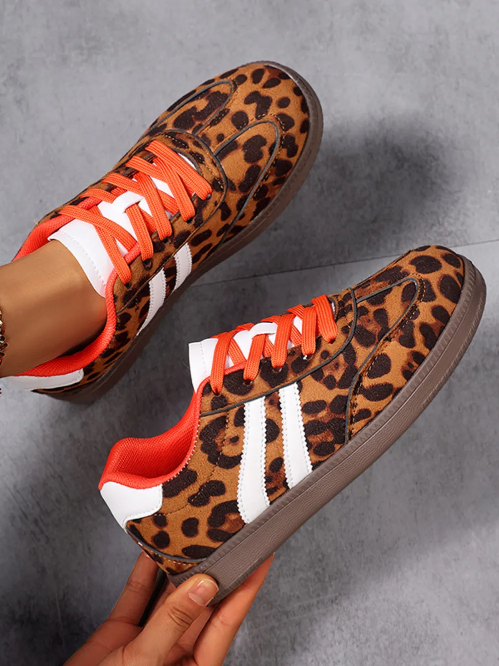Leopard Print Stripe Detail Lace-up Sneakers, image 5
