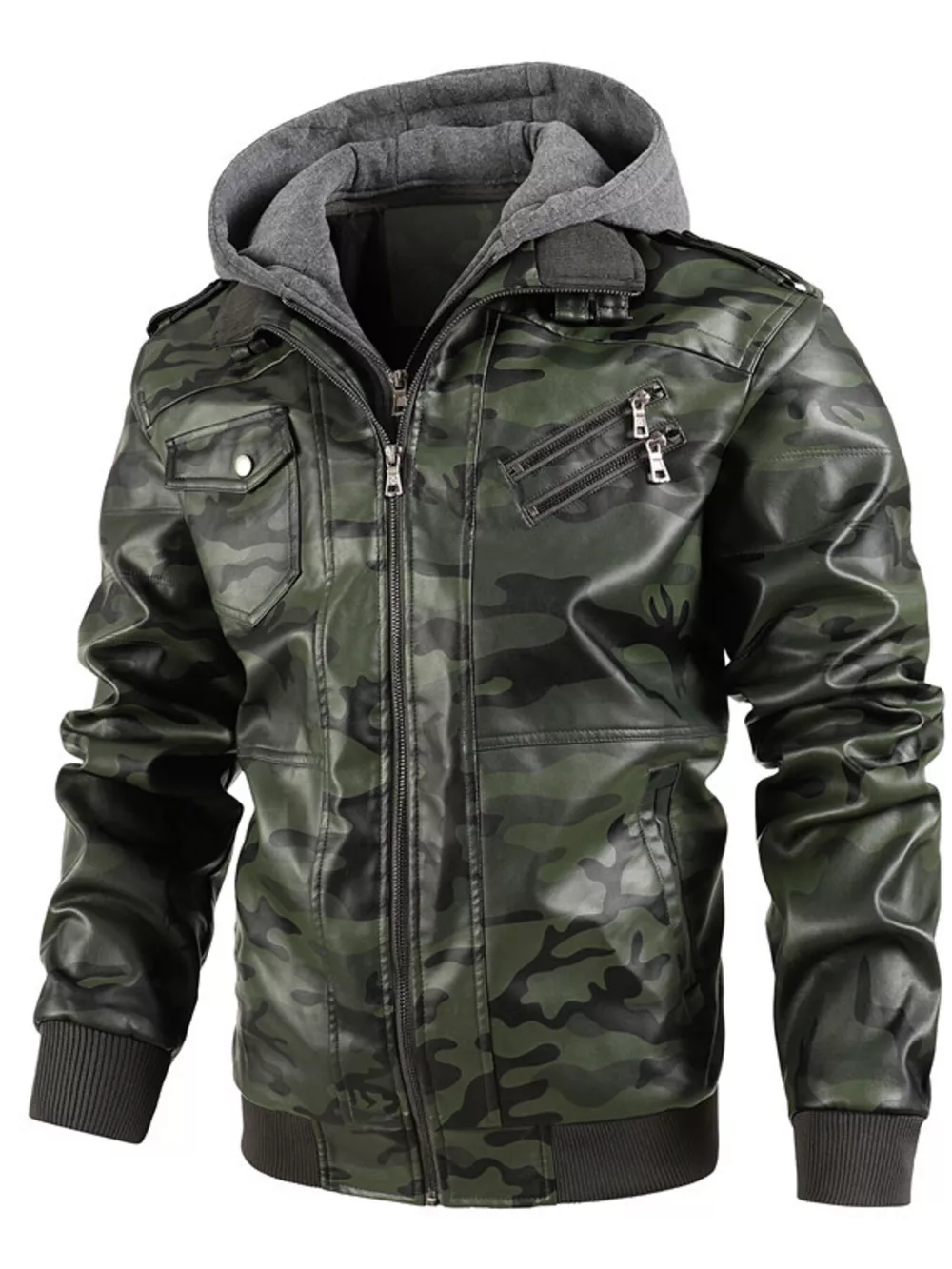 Men's Full Size Hooded Faux Leather Moto Jacket Plus Size, image 11
