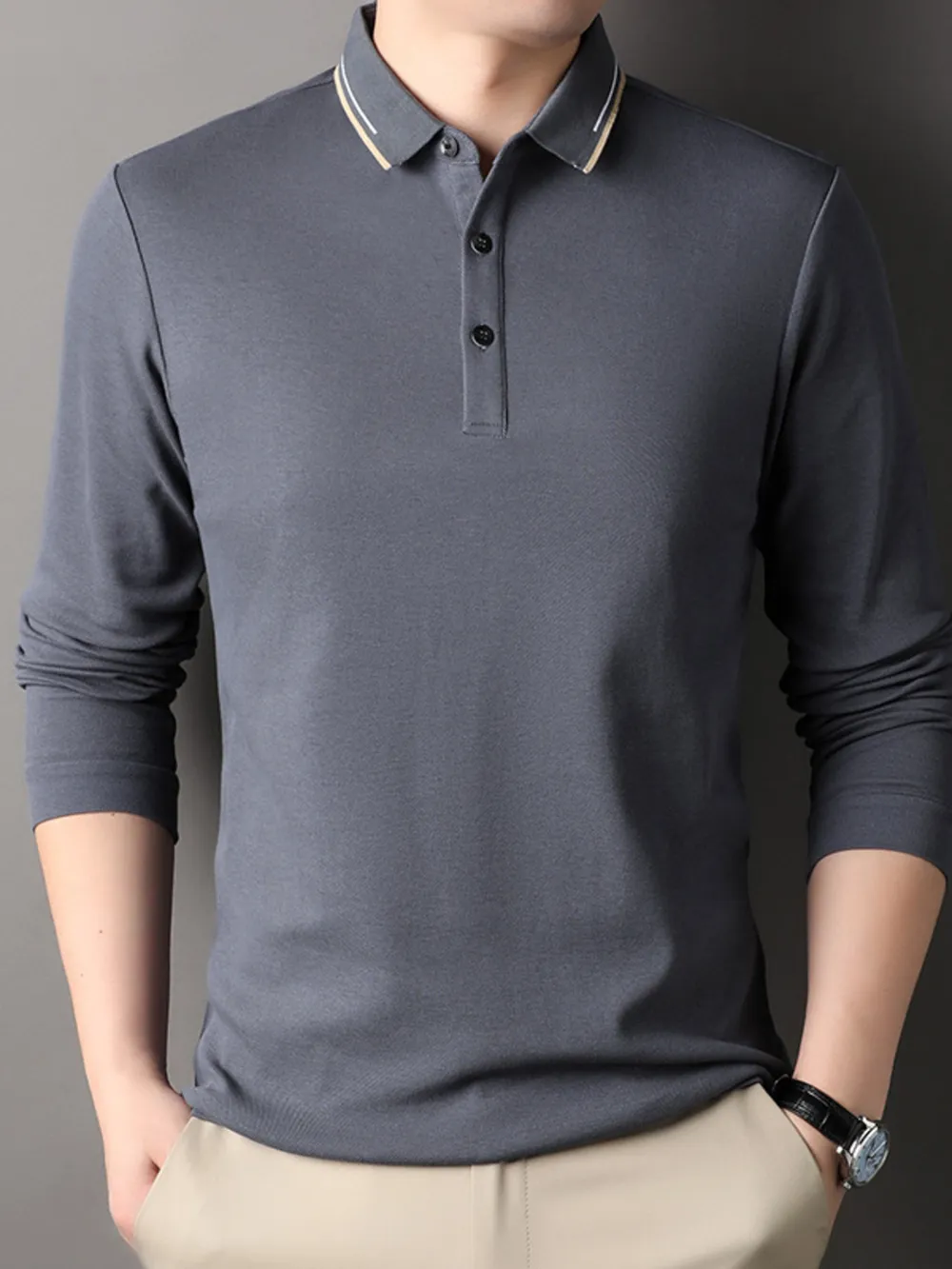 Men's Plus Size Collared Neck Long Sleeve Polo, image 4