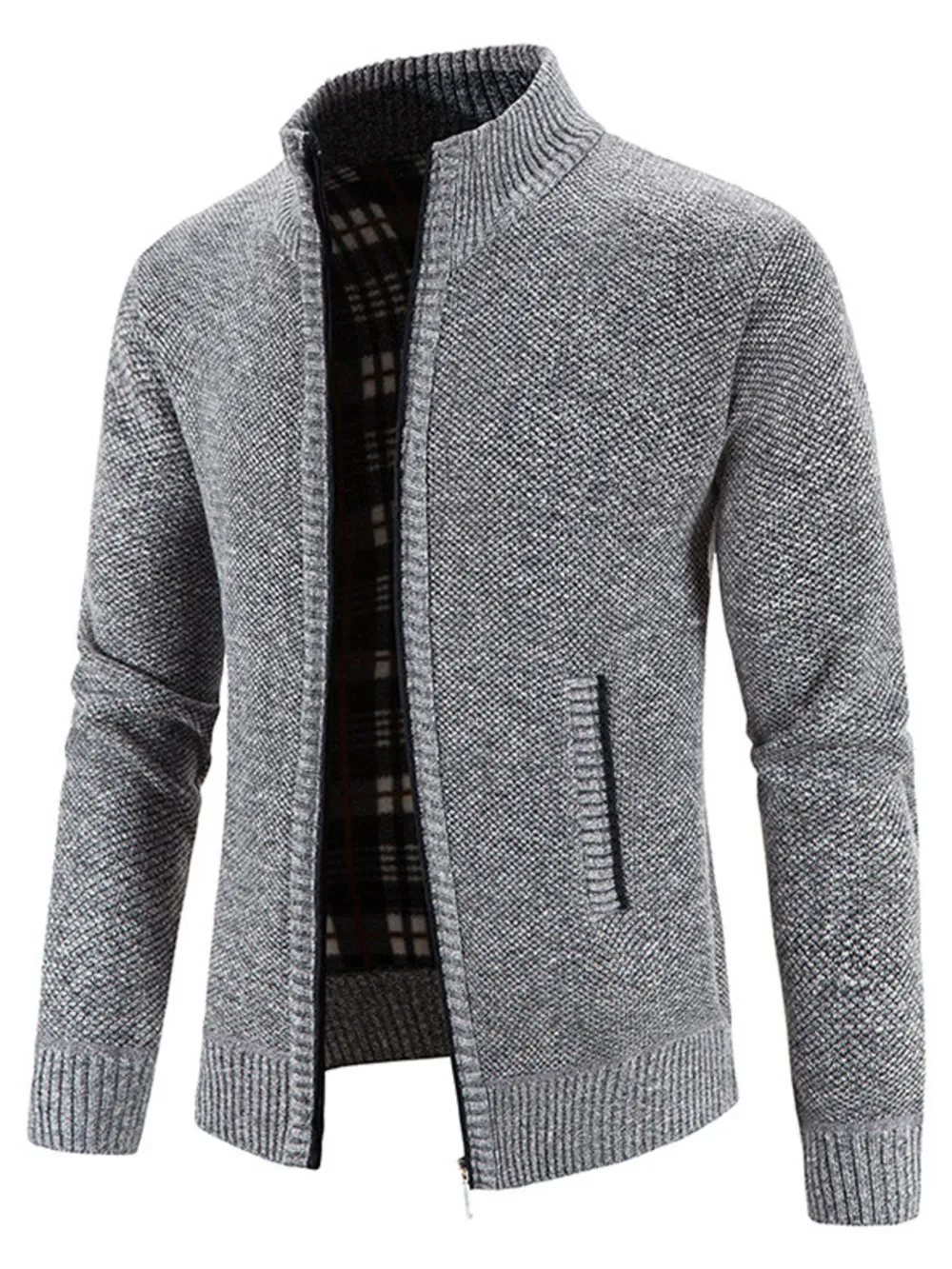 Men's Plus Size Zip-Up Long Sleeve Cardigan, image 3