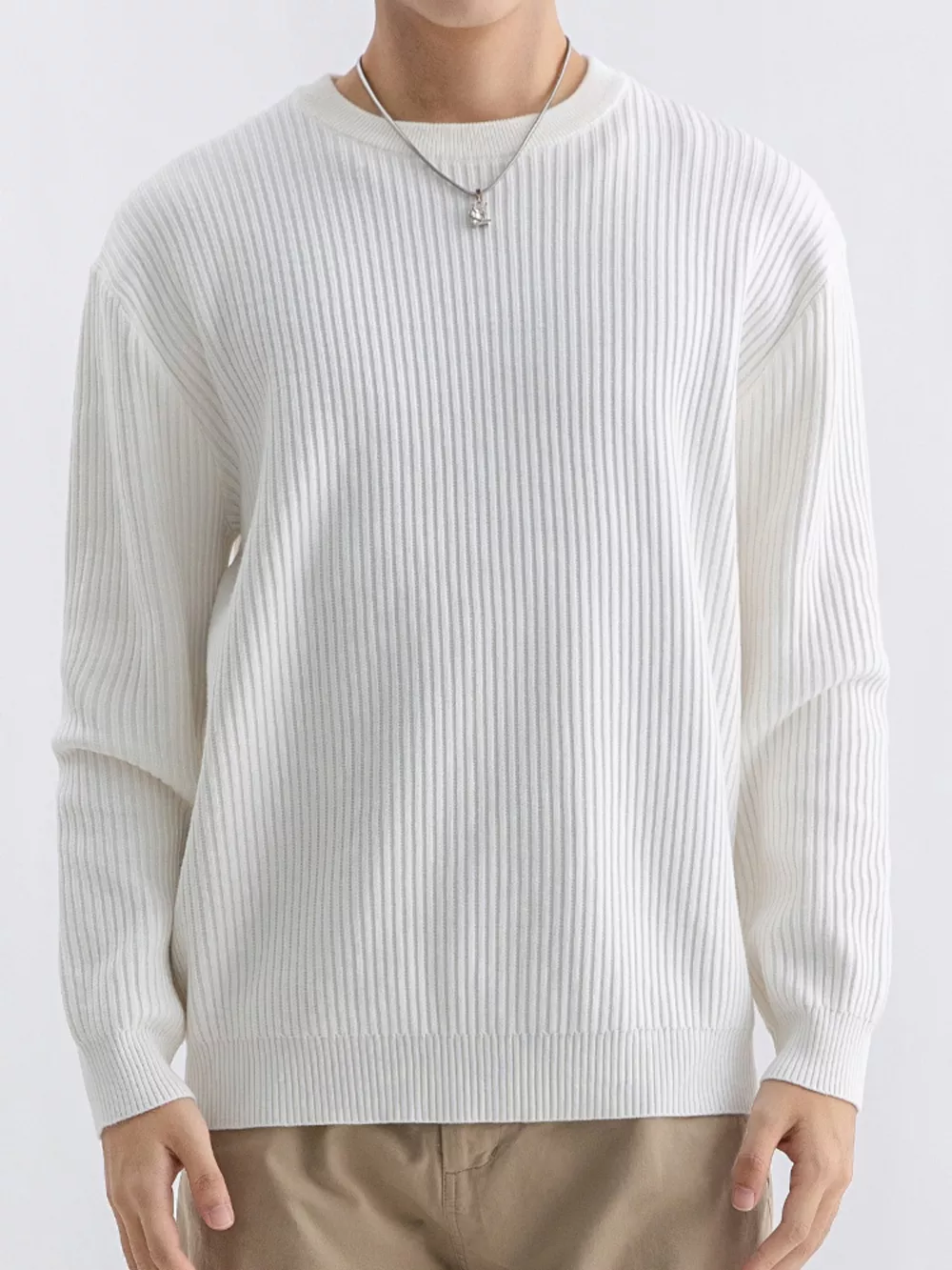 Men's Plus Size Ribbed Knit Crew Neck Sweater, image 3