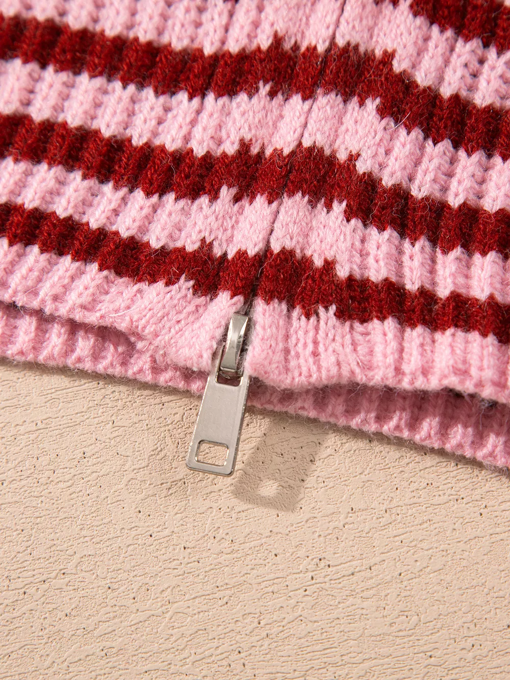 Striped High Neck Zip-up Sweater Long Sleeve Casual Fit Drop Shoulder Open Front Cardigan, image 8