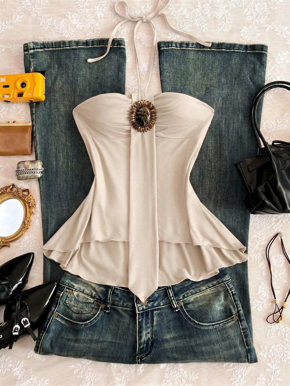 Embellished Front Halter Neck Cami, image 4