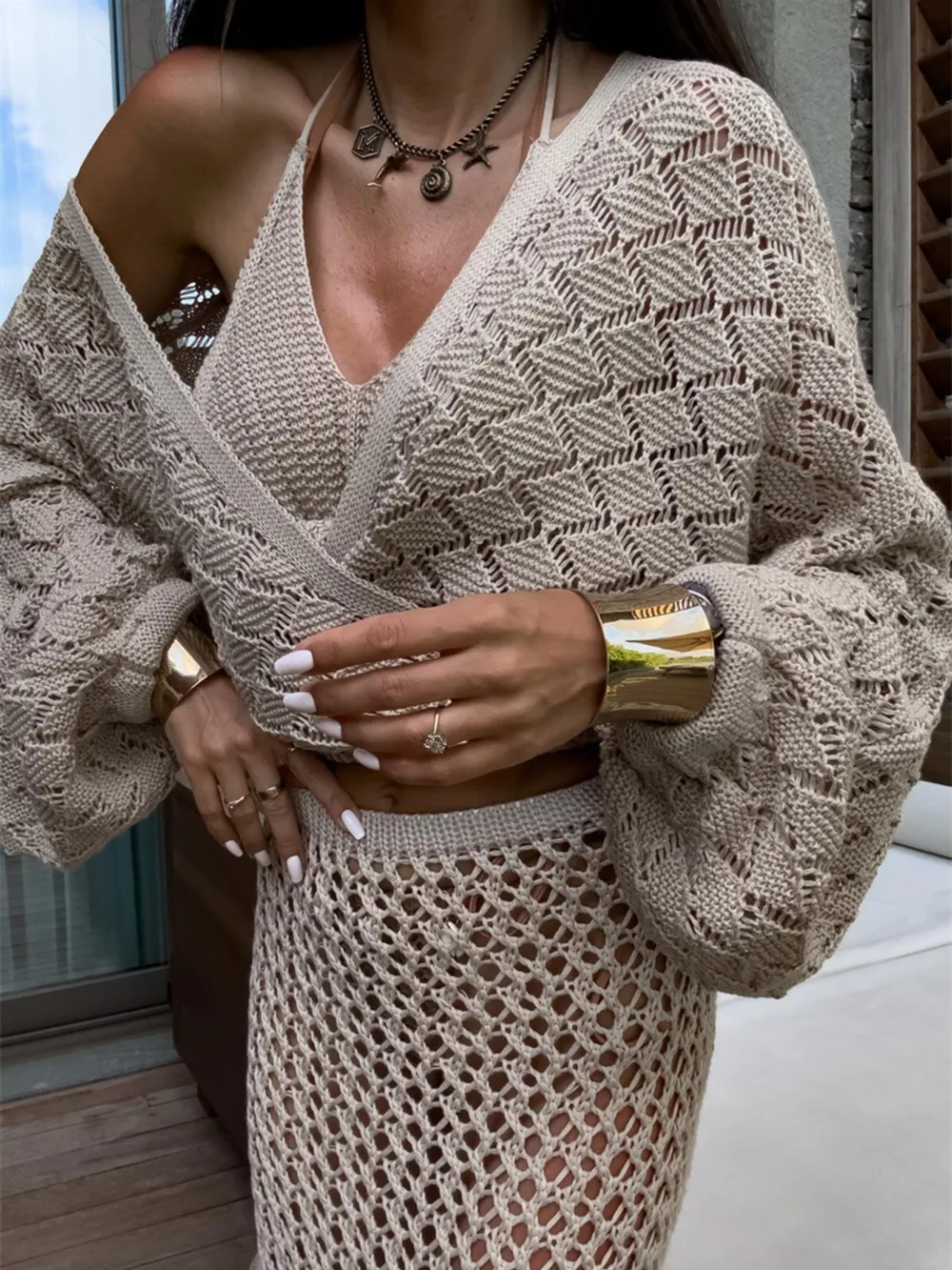 Long Sleeve Crochet Knit Cover Up, image 3