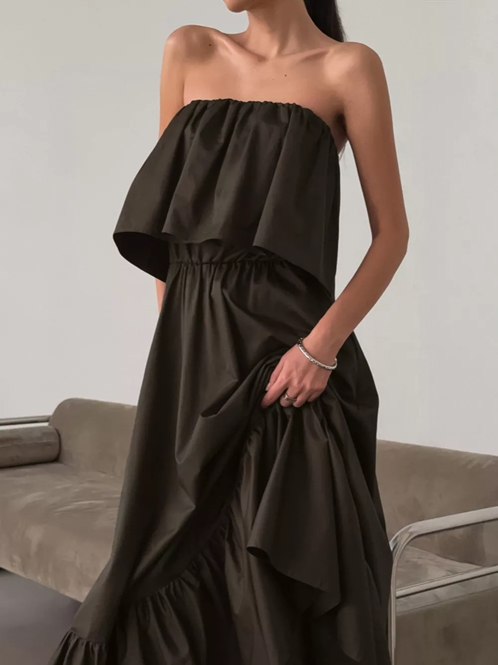 Off-Shoulder Ruffle Hem Maxi Dress, image 5