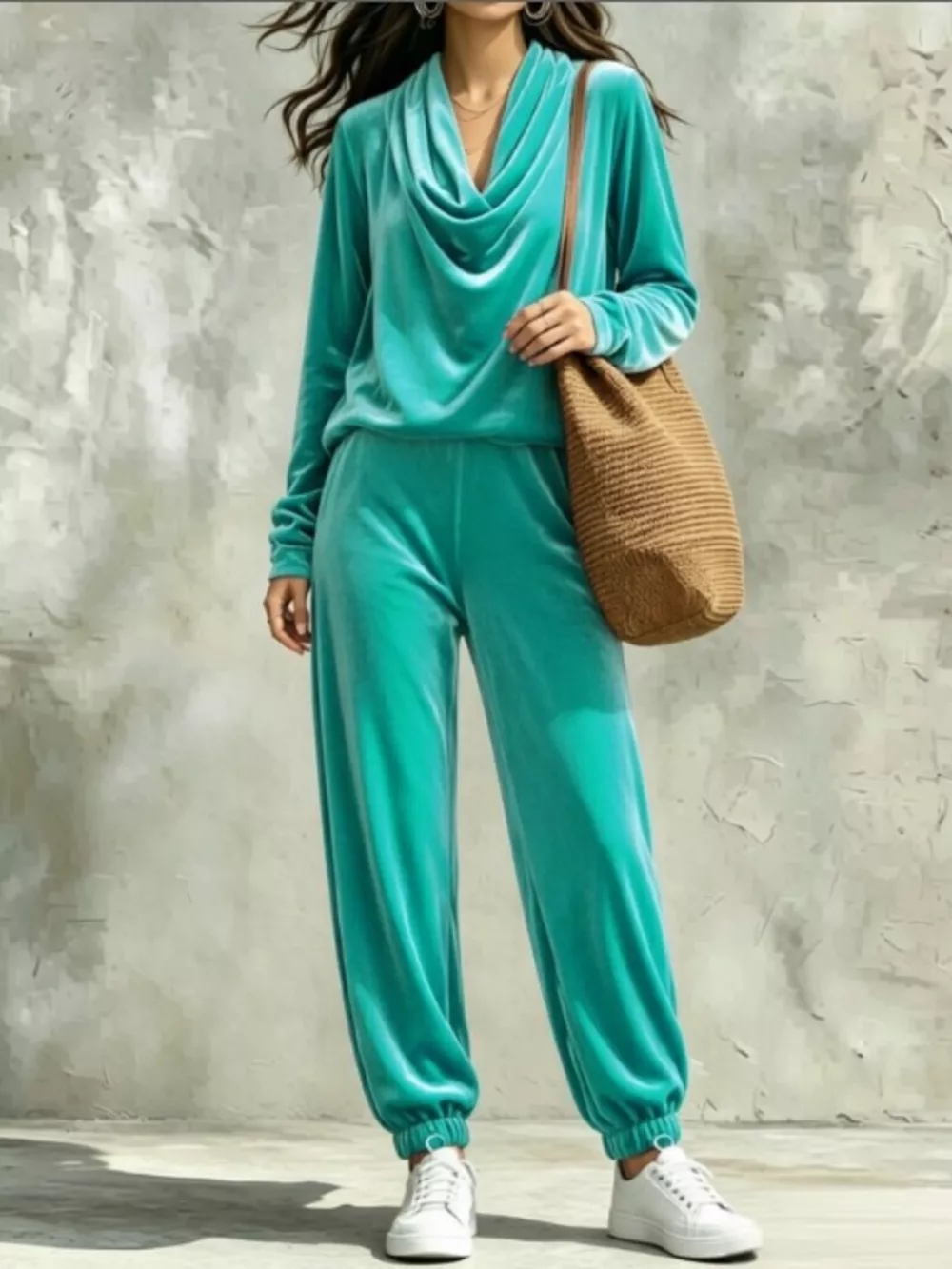 Full Size Velvet Cowl Neck Long Sleeve Top and Pants Set Plus Size, image 11