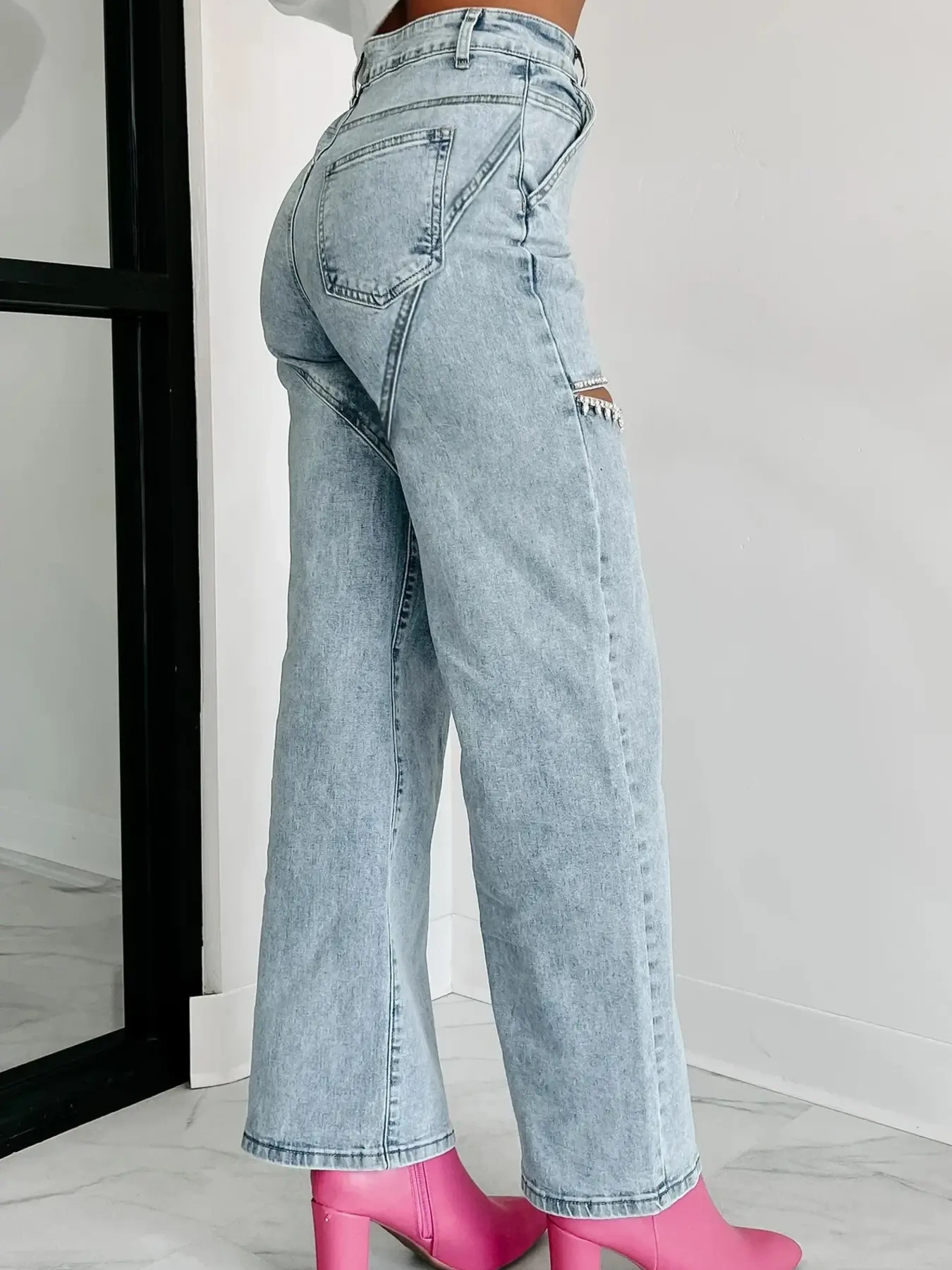 High Waist Cut-Out Wide Leg Jeans, image 5