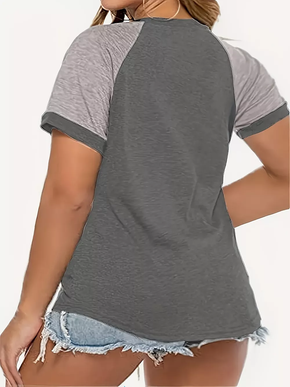 Plus Size Casual Color Block Raglan Sleeve T-Shirt, image 4